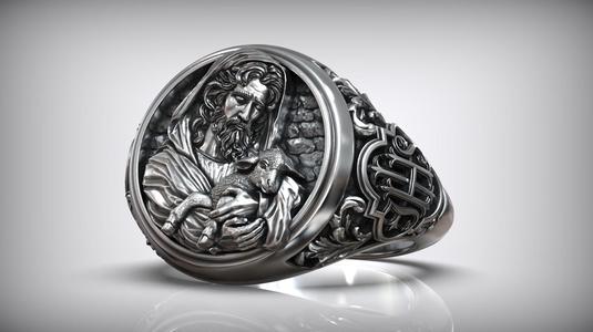 Jesus Christ Shepherd Holding Lamb Christian Ring