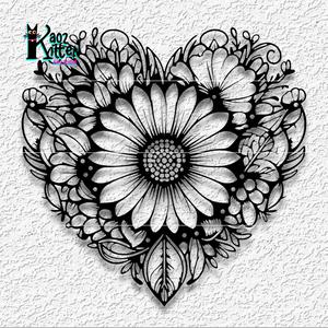 Mandala Valentines Day Heart with Sunflowers Wall Art