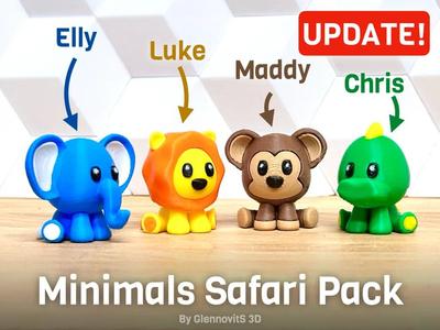 Minimals Safari Pack (cute tiny animal figures – elephant, lion, monkey and crocodile)