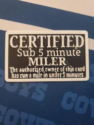 Sub 5 Minute Mile Certification Card   