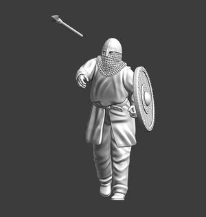 Medieval soldier throwing spear