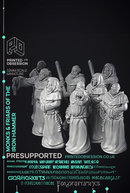 Friars & Monks of the Iron hammer – 8 Models – PRESUPPORTED – 32mm scale