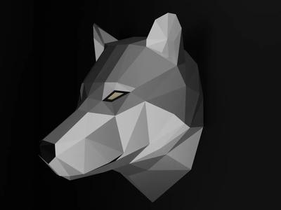 Low-Poly Grey Wolf Head