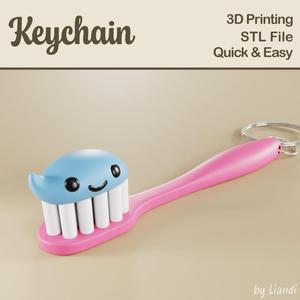 Kawaii Toothbrush Keychain STL – 3D Print File, Cute Keyring or Bag Charm, Digital Download for Commercial Use