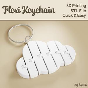 Flexi Cloud STL Keychain – 3D Print File, Flexible Fidget Keyring Bag Charm, Articulated, Digital Download for Commercial Use