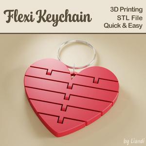 Flexi Love Heart STL Keychain - 3D Print File, Flexible Fidget Keyring Bag Charm, Articulated, Digital Download for Commercial Use