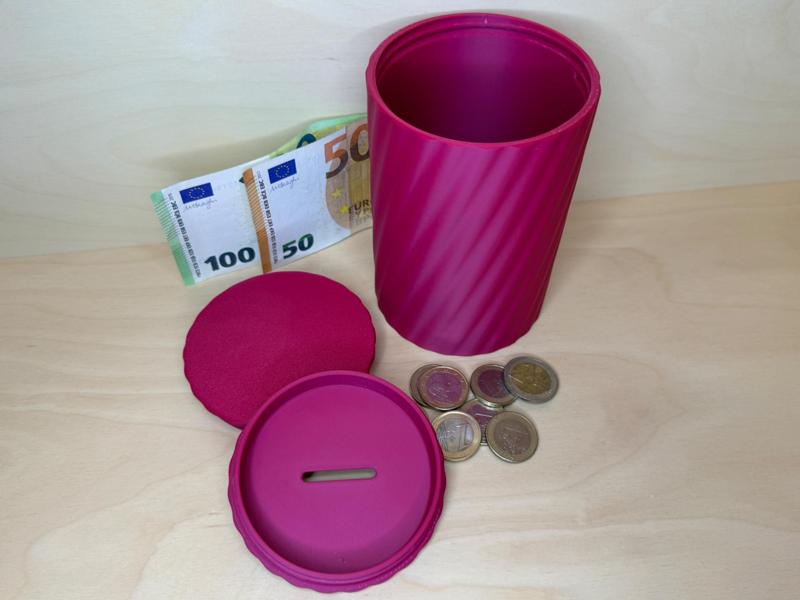 Money box, container with safety left-hand thread