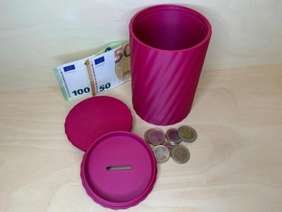 Money box, container with safety left-hand thread