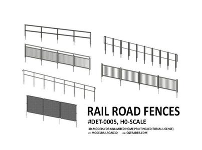 DET-0005 Railroad steel fence set H0-scale 6 items