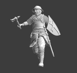 Medieval crusader sergeant running