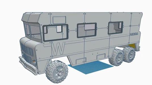 Tonka Like winnebago 6×6 Body for the Traxxas Hauler chassis complete with body Mounts, Just Print, Assemble, bodywork and paint.