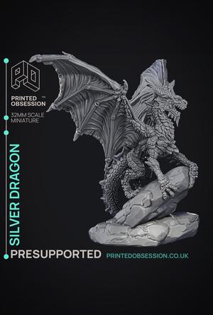 Silver Dragon – Large Model – PRESUPPORTED – Illustrated and Stats – 32mm scale