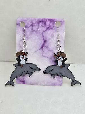 Penguin riding a dolphin Earrings   