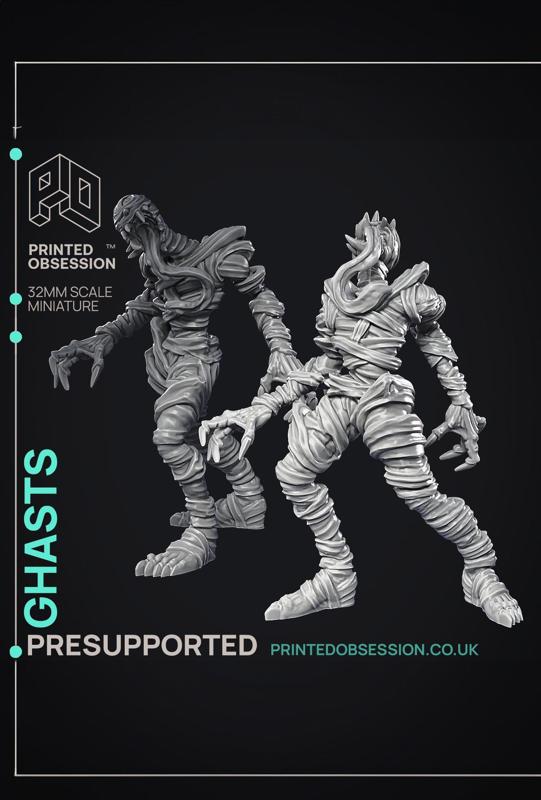 Ghasts – 2 models – Undead Creature – Ghast Busters – PRESUPPORTED – Illustrated and Stats – 32mm sc