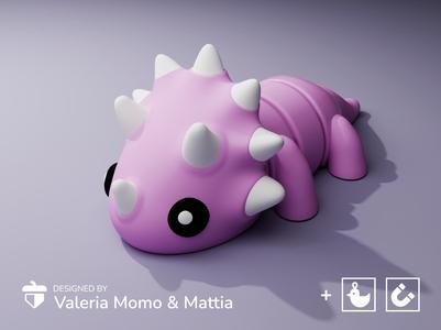 Cute Flexi Pets Triceratops (Keychain & Magnet)