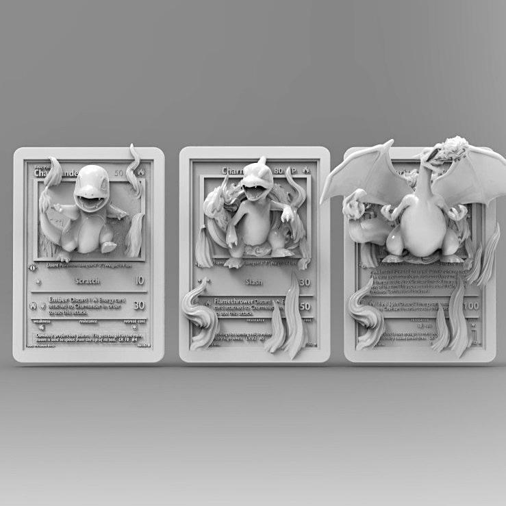 Charmander, Charmeleon, Charizard 3D Pokemon Cards | Fire Pokemon Set