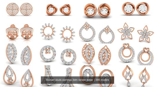 395 Women studs earrings 3dm render detail  3D Model Collection