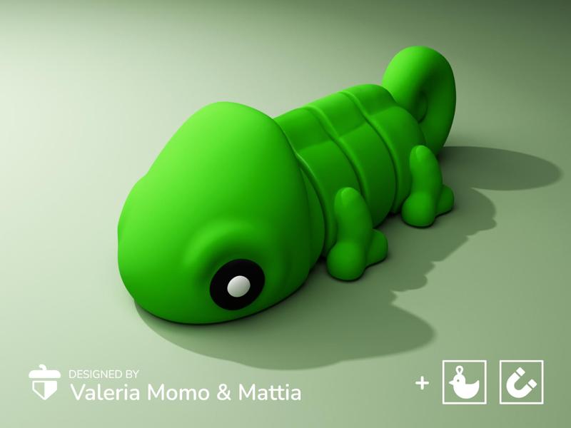 Cute Flexi Pets Chameleon (Keychain & Magnet)