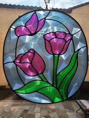 Tulips and Butterfly Stained Glass