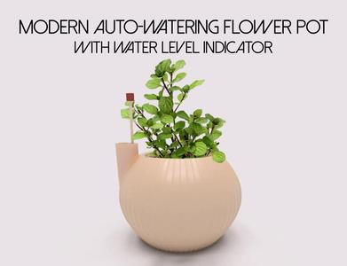 Modern spherical flower pot with water reservoir and water level indicator