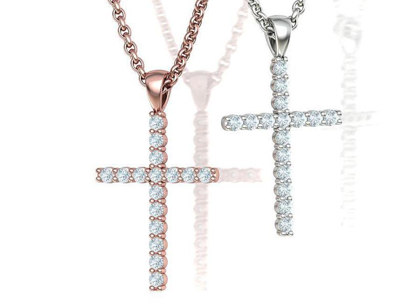 Diamond Cross Necklace with 2mm stones setting  HALF CT TW
