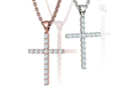 Diamond Cross Necklace with 2mm stones setting  HALF CT TW