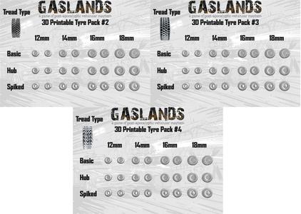 Gaslands Tyre Pack #2 #3 #4 - Bundle - 3D Printable