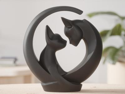 Crescent Cat Embrace – Elegant 3D Sculpture