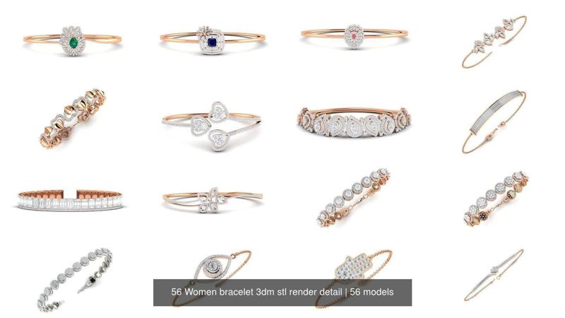 56 Women bracelet 3dm stl render detail 3D Model Collection