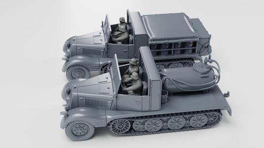 Half-tracks Sd.Kfz.11/2 Decontamination vehicle + Sd.Kfz.11/3 Chemical warfare + Crewmen (Germany, WW2)