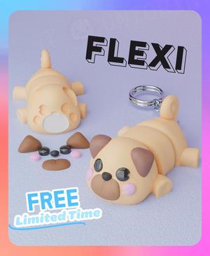 Flexi Pug Dog Laying Down Keychain (Separated Parts)