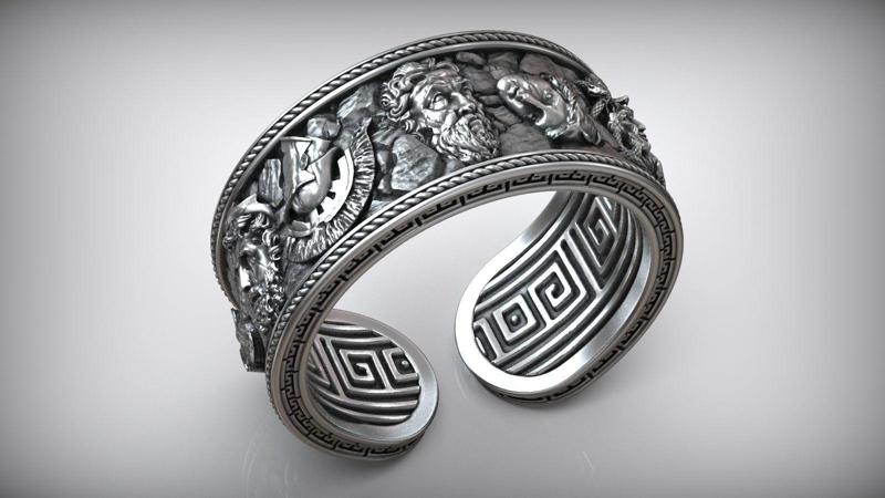 Antique Greek Olympus Gods Statue Ruins Meander Adjustable Ring