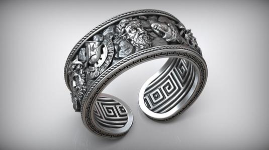 Antique Greek Olympus Gods Statue Ruins Meander Adjustable Ring