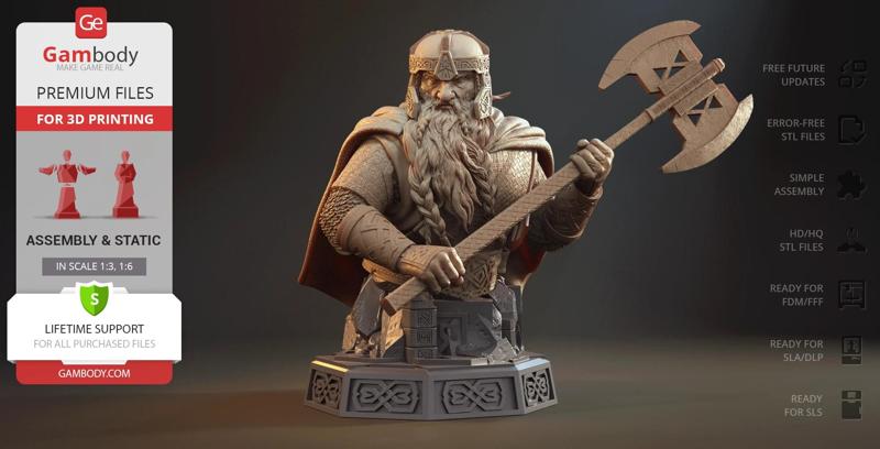Gimli Bust STL files for 3D Printing | Assembly Model
