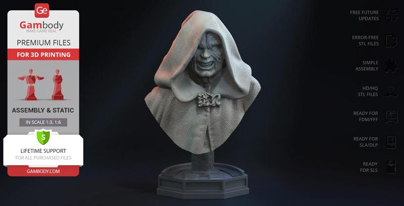 Darth Sidious Emperor Palpatine Bust STL files for 3D printing | Assembly Model