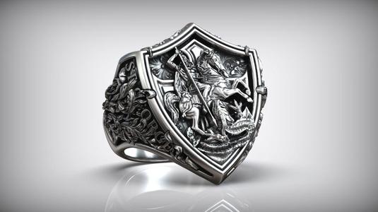 Saint George Victorious and Dragon Shield Cross Pattern Signet