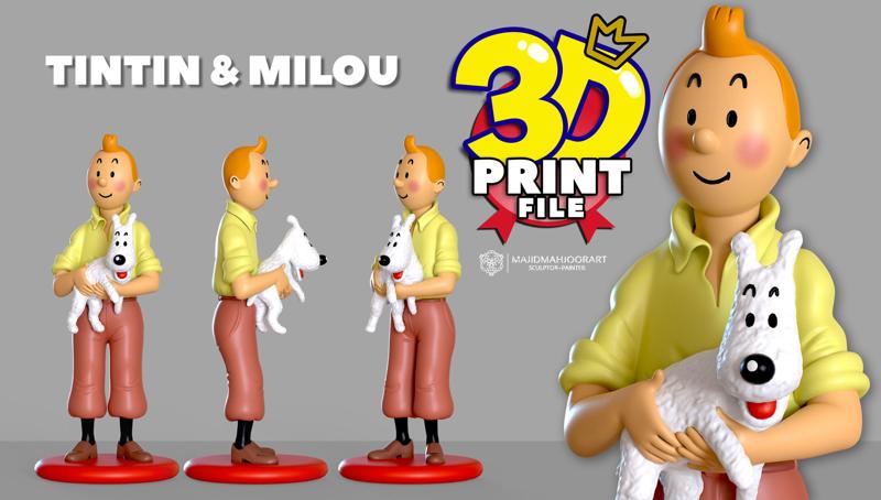 TinTin and Milou 3d printable figure with uv and textur