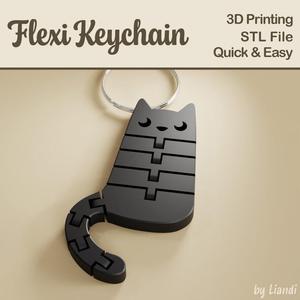 Flexi Cat STL Keychain - 3D Print File, Flexible Fidget Kawaii Keyring Bag Charm, Articulated, Digital Download for Commercial Use