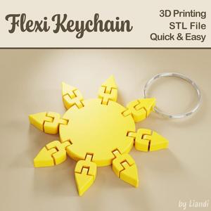 Flexi Sun STL Keychain - 3D Print File, Flexible Fidget Summer Keyring Bag Charm, Articulated, Digital Download for Commercial Use