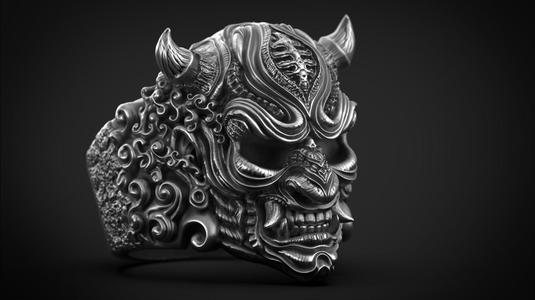 Hannya Oni mask ring STL 3d model for 3d printing