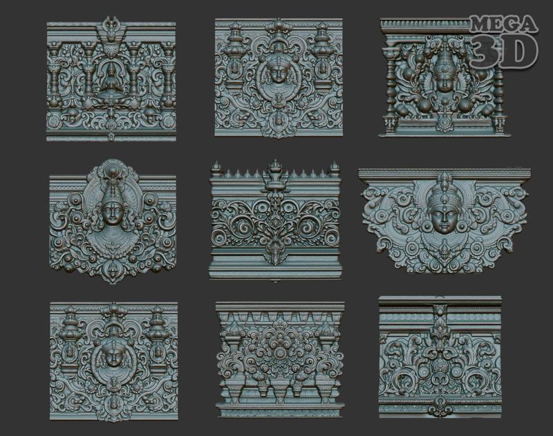 Indian Temple Wall basrelief Pack 240613 3D Model Collection