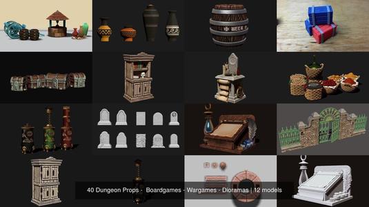 40 Dungeon Props –  Boardgames – Wargames – Dioramas 3D Model Collection