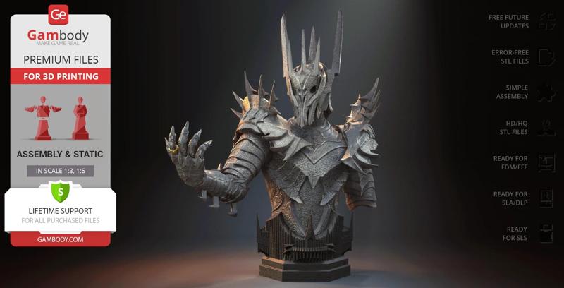 Sauron Bust STL files for 3D printing | Assembly Model