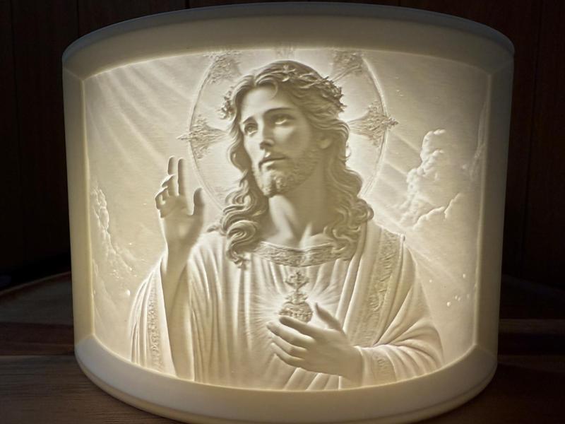 Jesus with Halo and Sacred Heart Blessing Lighting