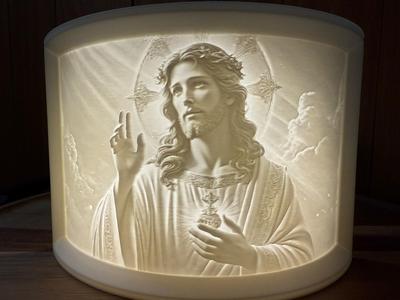 Jesus with Halo and Sacred Heart Blessing Lighting