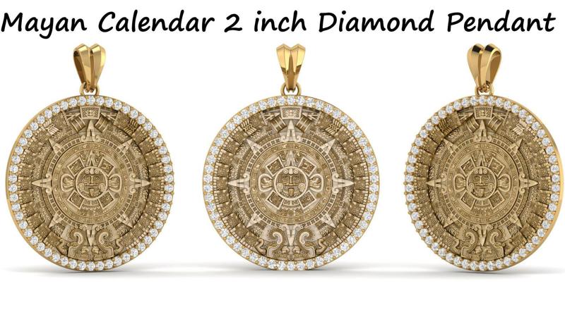 Mayan Calendar Diamond 2 inch Pendant