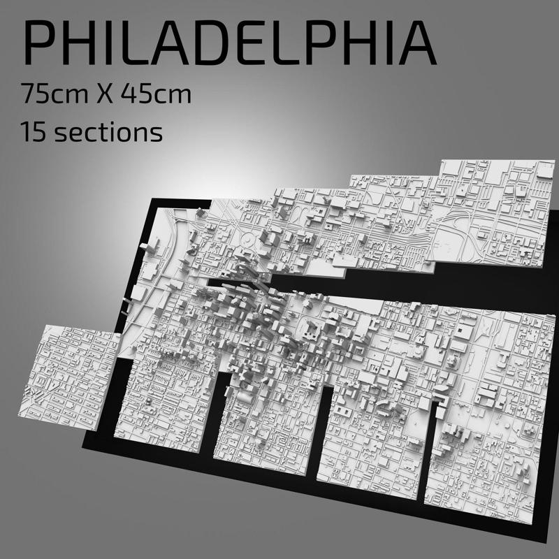 3D Philadelphia | Digital Files | 3D STL File | Philadelphia 3D Map | 3D City Art | 3D Printed Landmark | Model of Philadelphia Skyline |Art