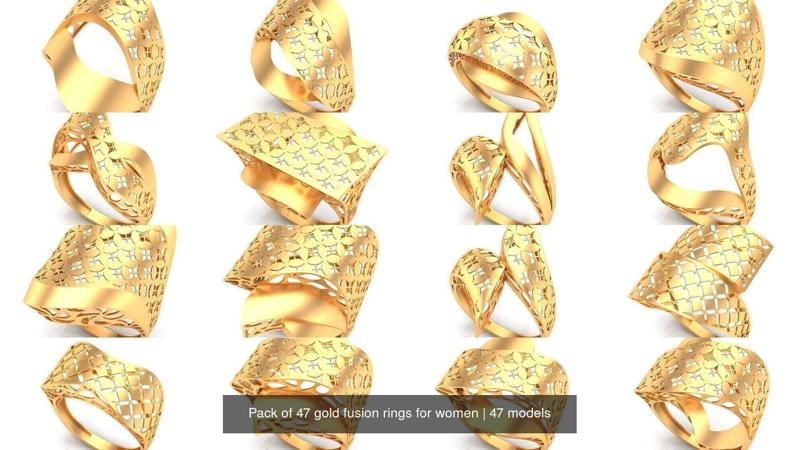 Pack of 47 gold fusion rings for women 3D Model Collection