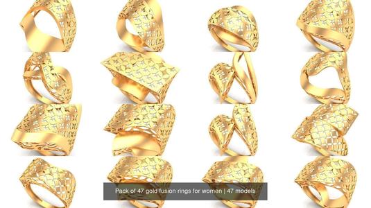 Pack of 47 gold fusion rings for women 3D Model Collection