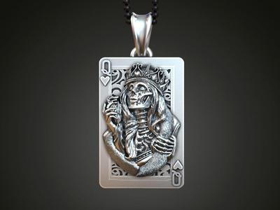 Pendant playing card Queen of Hearts undead